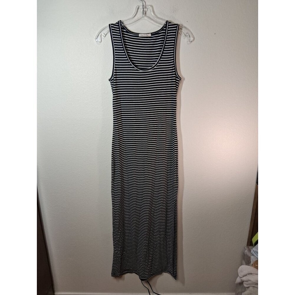 Heart & Hips Maxi Dress Casual Striped Summer Side Slit Black Size Large